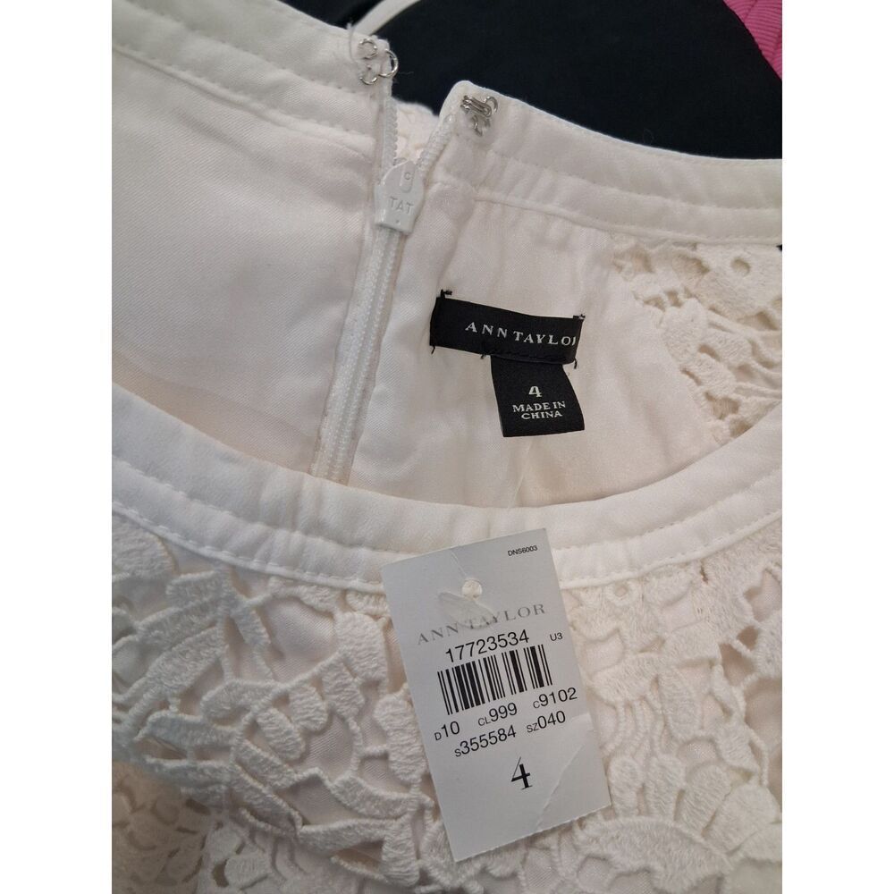 Ann Taylor womens size 4 dress ivory lace eyelet sheath off white - Picture 7 of 9